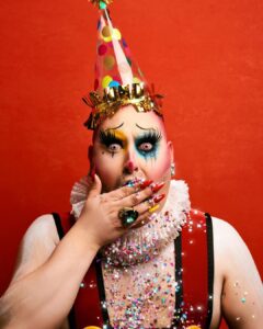 Sherry Pie Instagram - Coming back to socials has me gagging….. 🤮🤮🤮 Art by Humans #art #gagging #aprilfools #queer #queerartist #drag #dragqueen #makeup #clown #nyc #photography #newbeginnings #love #bpdawareness #mentalhealth #newyorkcity #backatit #camp #sherrypie #comedy #rebirth #fresh New York, New York