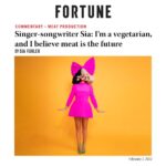 Sia Instagram - "Imagine, real meat without slaughter. Without antibiotics. Without hormones. Without bulldozing rainforests. Without consuming all our precious land, water and energy to make the staples that have served as the mainstay of our diets for generations. Believe it or not, all of this is within reach. And it’s why, even as a staunch animal lover, environmental advocate and vegetarian, I believe meat is the future." Read more // link in bio. - Team Sia