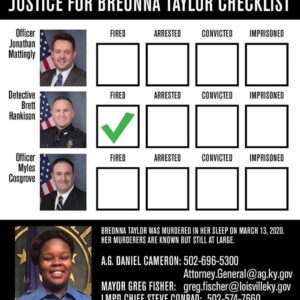 Sia Instagram - What are you doing to show up for #BreonnaTaylor? 
How are you showing up for #BreonnaTaylor?? It’s been 100 DAYS and still no justice! 
TODAY in solidarity with the @untilfreedom rally for Breonna Taylor in Kentucky we 
DEMAND that @DanieljayCameron charge and arrest Jonathan Mattingly, Brett 
Hankison, Myles Cosgrove and Joshua Jaynes.
We also demand that state representatives Joni Jenkins and senator Morgan McGarvey 
present a statewide ban on No-Knock Warrants.
Share this!! Make and post your own videos and email these people relentlessly. 
Sending love and gratitude for everyone who refuses to be silent until there is 
#JusticeForBreonnaTaylor #SayHerName