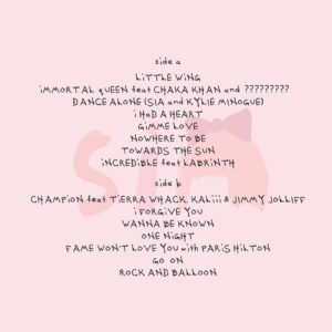 Sia Instagram - 💞 BIG ALBUM NEWS 💞

‘Reasonable Woman’ is officially coming out on Friday, May 3rd! 

Little Wing
Immortal Queen (featuring @chakakhan and ???)
Dance Alone (Sia and @kylieminogue)
I Had A Heart
Gimme Love
Nowhere To Be
Towards The Sun
Incredible (featuring @labrinth)
Champion (featuring @tierrawhack, @kaliii, and @mrjimmyjimmy)
I Forgive You
Wanna Be Known
One Night
Fame Won’t Love You (with @parishilton)
Go On
Rock And Balloon

There are so many incredible friends who helped give their all to make the album what it is, can’t wait for you to hear it 😍 Go, go, go pre-order the album at the link in bio and keep on dancing 🤩🦄

- Team Sia