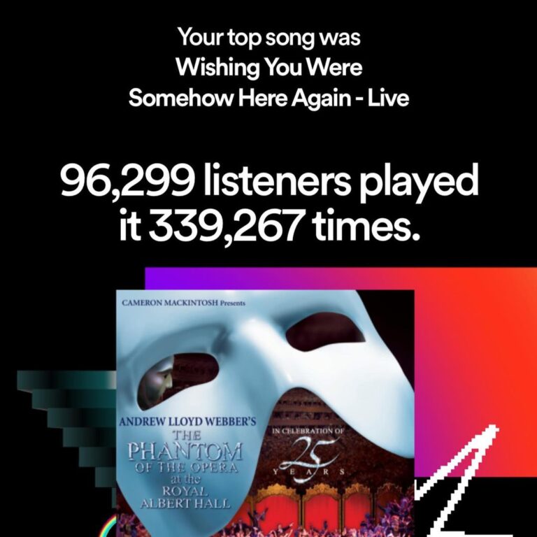 Sierra Boggess Instagram - I gotta just thank you all for listening!!! What a gift it is to share music with you all over the world!! And it’s especially cool the amount of people who are still streaming our Phantom at Royal Albert Hall and made Wishing the top song 😭 ♥️ #spotifywrapped #music #broadway #phantomoftheopera