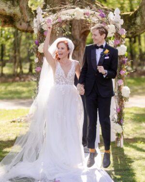 Sierra Boggess Instagram - In honor of my husband’s film being distributed to @primevideo (and more platforms coming STAY TUNED!!) and to thank all of you for being so supportive, here’s a photo of @stefanodafre levitating down the aisle after we got hitched 🥹 he’s a magical unicorn
