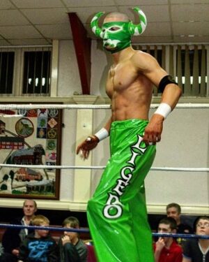 Simon Musk Instagram - Throwback Thursday: About 8 stone, fake tanned, and sporting the highest waisted pleather trousers in human history. January 2010, Gerry Norton Promotions, Creswell.

#wwe #ligero #nxtuk #nxt #wrestling #throwbackthursday #tbt #pleatherleggings