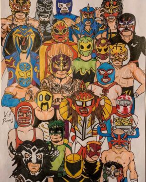 Simon Musk Instagram - ‪Utterly incredible artwork here! Honoured to be amongst a lot of these names‬! Credit: @will_power_sepw #fanart #maskedwrestler #masks #ligero #wrestling #artwork
