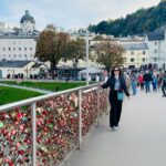 Sophie Choudry Instagram - From Mozart to the Sound of Music, it all happened in beautiful Salzburg.. Spent the loveliest afternoon with the best people🩵 #salzburg #austria #makingmemories #soundofmusic #mozart #mirabellegardens #vontrapp #lovelockbridge #sophiechoudry Salzburg, Austria