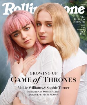 Sophie Turner Instagram - Rolling stone 📸 @nicolenodland
👗 @stricola 💄 @naokoscintu 💇‍♀️ @raphaelsalley ♥️ @maisie_williams