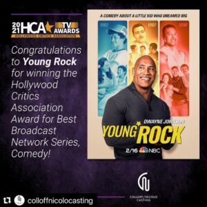 Stacey Leilua Instagram - I’m so incredibly proud of our entire #YoungRock team for this. I sat in my kitchen yesterday in my track pants and shed a few tears during @therock speech cos I’m a sook and will never stop feeling the deep gratitude of being a part of all this. We’re only getting started 😉 Season Two coming soon! 👊🏽❤️🌺 @nbcyoungrock @nbc @hollywoodcriticsassociation #YoungRockNumberOne ☝🏽
.
Repost @colloffnicolocasting 
・・・
We want to give a HUGE congratulations 🙌 to everyone in the Cast and Crew of Young Rock, which has won the Hollywood Critics Association Award for Best Broadcast Network Series, Comedy! 🏆 
So well deserved, team! We're elated for everyone who put their heart and soul into making this project what it is! We are so grateful every day to work on this amazing show. #congrats