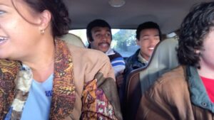 Stacey Leilua Instagram - I think this was after driving around (well, being driven around) the block for the third time in Gabe’s pizza-mobile 😂🍕I think we did pretty well for an impromptu performance 🤷🏽‍♀️😎 What’s the name of our band though? 👀 @tpain @officialjosephleeanderson @bradleyconstant @taj_cross 
#YoungRock #behindthescenes #tpain 
#buyyouadrank
#mybabyonlydrinksthegoodstuff 🎬🚘