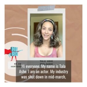 Tala Ashe Instagram - summary of me 🗣 

1. the arts and culture industry has been shutdown since march and probably will be for many many more months.

2. FPUC (Federal Pandemic Unemployment Compensation) is one v important thing helping artists survive and is set to expire on 8/1

3. not helping people who literally CAN’T go back to work is whack AF and also dumb economically (arts make up $800+ billion of our GDP)

4. oh and at a time when we should be doing everything to lift up BIPOC and tell diverse stories (that includes economic diversity), those very groups are in danger of being pushed out of our industry

5. ok maybe it was faster to watch the video but if you’ve read this far, follow @beanartshero and go to beanartshero.com to get resources on how to contact your senators and ask them to extend FPUC. 

6. it only takes a few minutes and you will be speaking up on behalf of an industry full of people who want nothing more than to make things for your eyes, ears, heart and mind to enjoy once it is safe to do so. 🙏🏽 cc: @kirstengillibrand @chuckschumer