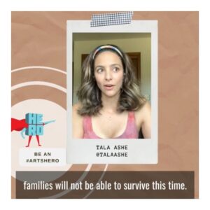 Tala Ashe Instagram - summary of me 🗣 

1. the arts and culture industry has been shutdown since march and probably will be for many many more months.

2. FPUC (Federal Pandemic Unemployment Compensation) is one v important thing helping artists survive and is set to expire on 8/1

3. not helping people who literally CAN’T go back to work is whack AF and also dumb economically (arts make up $800+ billion of our GDP)

4. oh and at a time when we should be doing everything to lift up BIPOC and tell diverse stories (that includes economic diversity), those very groups are in danger of being pushed out of our industry

5. ok maybe it was faster to watch the video but if you’ve read this far, follow @beanartshero and go to beanartshero.com to get resources on how to contact your senators and ask them to extend FPUC. 

6. it only takes a few minutes and you will be speaking up on behalf of an industry full of people who want nothing more than to make things for your eyes, ears, heart and mind to enjoy once it is safe to do so. 🙏🏽 cc: @kirstengillibrand @chuckschumer