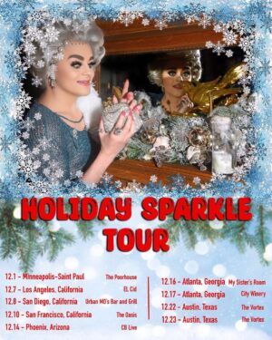 Tammie Brown Instagram - Holiday Sparkle Tour !! 2023 
1/12 Minneapolis Saint Paul presented by @flipphoneevents 
7/12 I Los, Angeles, California at the @elcidsunset link to tickets in my bio .. 
8/12 San Diego, California , @urbanmos 
10/12 San Francisco, California at the @theoasissf 
14/12 Phoenix, Arizona at @cblivephx tickets available through @flipphoneevents 
16,17/12 Atlanta, Georgia get tickets @wussymag 
22,23/12 Austin, Texas at the @vortex_rep get your tickets through @fullgalloparts  I will be having special guests in certain cities .. 
Book your @cameo for someone special or the holidays .. holiday photo by @glamgender and artwork by @theonlyjizzelle 

#queenwithacause #notgrooming #nationaltreasure #queericon