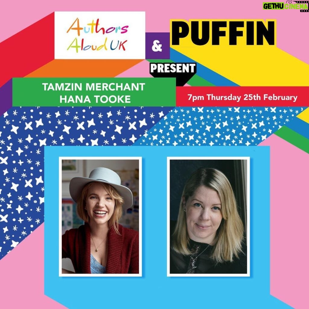 Tamzin Merchant Instagram - Tomorrow! (Feb 25th) at 7pm UK time, join me and the marvelous @hanatooke as we talk about our books! Hosted by @authorsalouduk and @puffinbooksuk it promises to be a fun evening 💖 Register for the event - registration link is in my bio. Get your best hats on and I’ll see you there! ✨🎩✨ Link to register 👉🏻 https://tinyurl.com/1hak9g4d