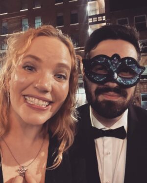 Tamzin Merchant Instagram - I was SO THRILLED to celebrate the brilliant authors of #TwinCrowns @cat_doyle0 and @kwebberwanders at the gorgeous Twin Crowns Ball! 
I was so excited to be there that I barely took any pictures, but here are the three I took!
Can you also tell how thrilled I was to finally meet @gavgav7 too? It was a gorgeous evening celebrating an absolutely brilliant book - get yourself a copy of Twin Crowns, it is the best treat - as soon as I’d finished it I wished I could read it for the first time all over again! ✨👑👑✨xx