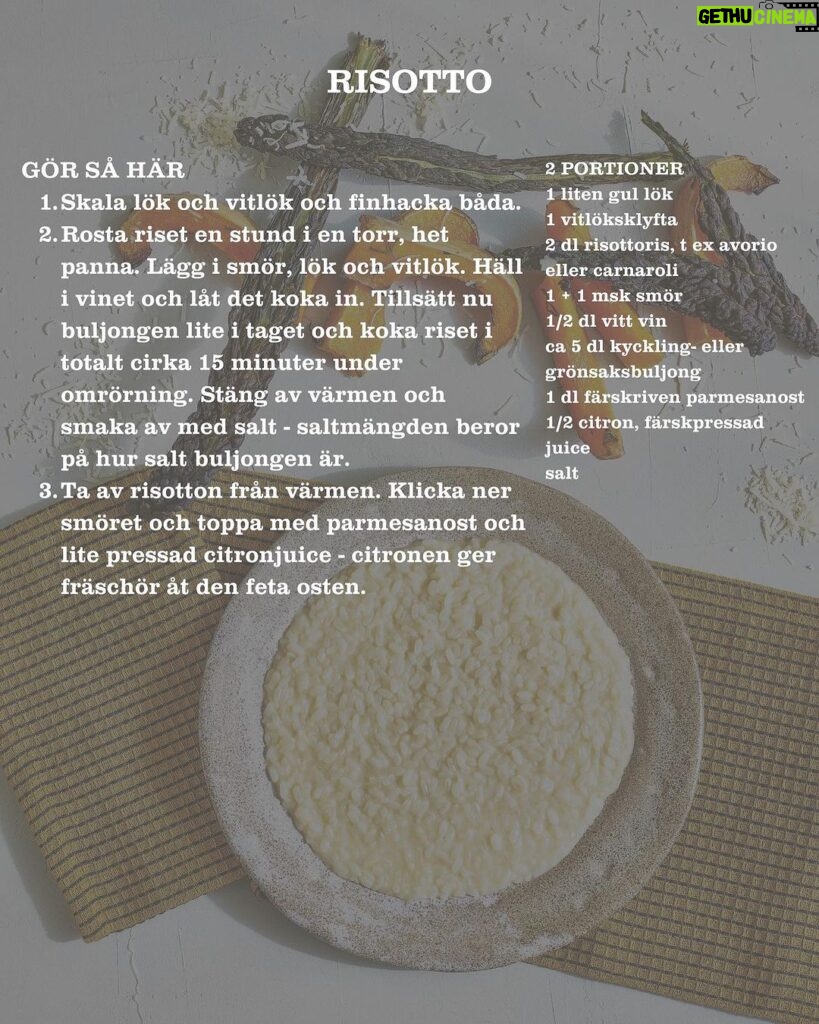 Tareq Taylor Instagram - VECKANS RECEPT Risotto. En favorit och trotjänare i många hus och hem. Och jag förstår verkligen varför. Krämig, värmande och mättande och en rätt som dessutom känns lite lagomt lyxig utan att vara alltför avancerad i sin tillagning. Och det trevligaste av allt - går att variera i oändlighet helt efter tycke och smak! Här är mina favoriter: Varm pumpa och krispiga svartkålschips Tomat och pinjenötter Svamp och parmesanost Skaldjur Betor och Getost Broccoli och cheddar Hur serverar ni helst er risotto?😍