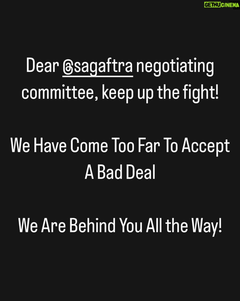 Tate Ellington Instagram - Keep up the fight! I know we have all sacrificed, but I want a good deal. I know we have all had to tighten our belts, some much more than others, but we are in this together. I want all of this to have been worth it. I don’t want to look back and feel defeated. I want to look back on this with pride knowing that we fought and got what we are worth. #unionstrong #union #sagaftrastrong #sagaftrastrike Los Angeles, California