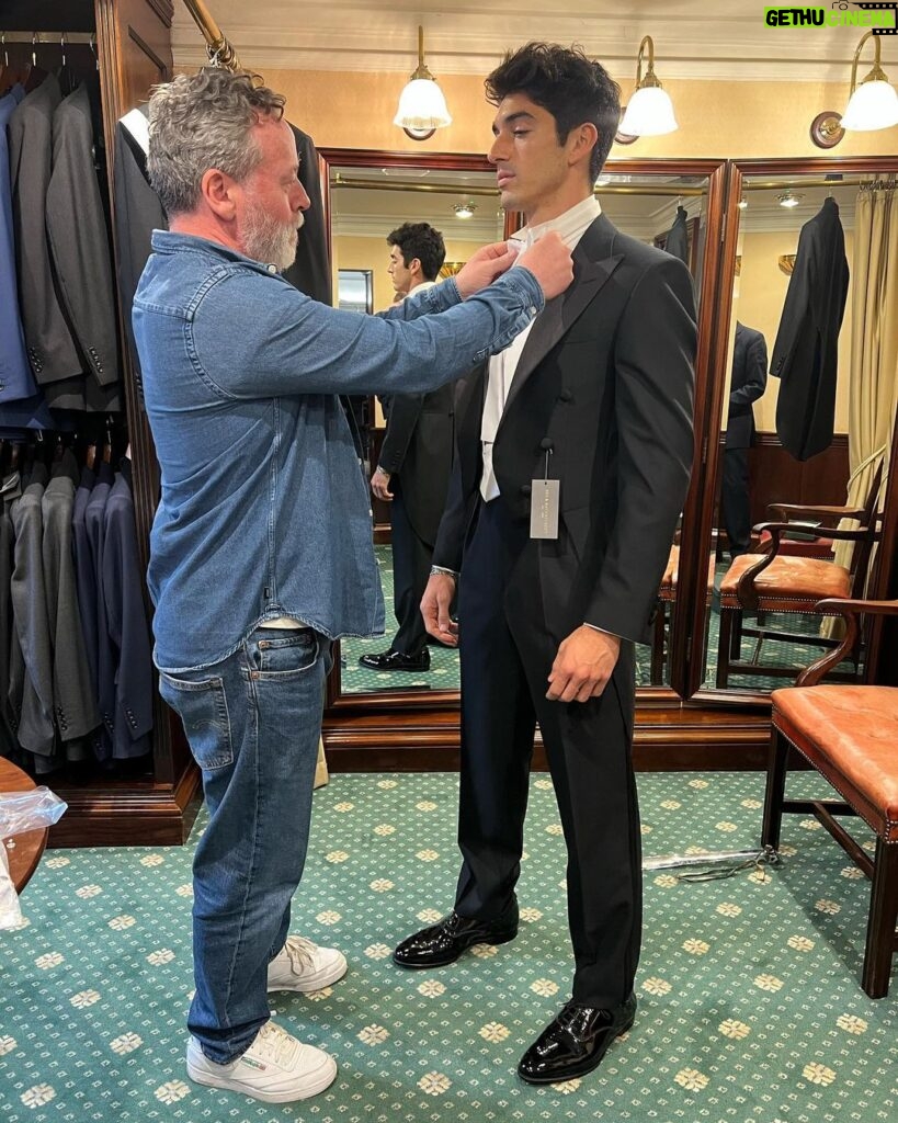 Taylor Zakhar Perez Instagram - This is Keith Madden. Keith is good at fashion. Like really good. He brought us to Savile Row where legitimate royalty get their bespoke threads made. This was our first day of preprod and probably the first best day ever. We also wore the exact same outfit one day. He wore it better. Thx Keith. Savile Row, London