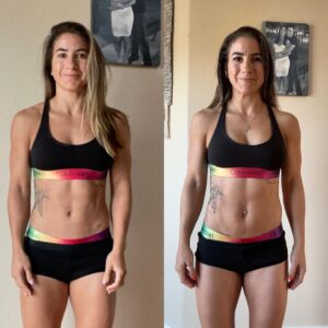 Tecia Pennington Instagram - For the past month I have been sitting at 123 lbs basically my pre baby weight but today officially is the first day I’m back to 121 lbs, my normal weight. That’s 38 lbs down what I gained during pregnancy. 

I’ve enjoyed being back at the gym here and there but over the past month Raquel has helped motivate me with our at home HITT, Core, and Calisthenics workouts. These “simple” workouts have been fun yet challenging. 💪🏽🩷 Sidenote: I’m really looking forward to being apart of my wife’s Fight Camp to her World Title Fight. @raquel_pennington 

3rd slide is a comparison before & after baby (same weight) I may look the same but my body is different internally & mentally. My mind is stronger and I’m so ready to show our daughter what strength is inside and outside of the octagon. #JourneyBackToTheOctagon #5MonthsPostpartum #UFC #TeamTiny #TeamRocky #RockNado #Strawweight #115lbs #LetsGo