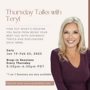 Teryl Rothery Instagram - It’s 2023, a whole new year to look forward to.  And I don’t know about you, but I personally don’t make New Year’s resolutions.  I don’t like setting myself up for failure! Lol 

What I do like to do is reflect on what’s ahead.  I look at all my achievements, and disappointments from 2022, and I embrace more of the same for this brand new coming year.  Yes, the joys, the highs, the lows, the laughter, the tears…..because it means I’m alive.  I am experiencing, and through that experience I continue to grow and learn.

I would be honoured to help you do just that.  I have opened up my schedule to accommodate more One on One clients this year.  Sometimes we need another person who is impartial….not a close friend….not a family member….but someone you can run things by.  The good and the bad.  I have a coach who has seen me through so much and has been there during my personal struggles and through some amazing celebrations.  I would like to be there for YOU.  If you’re interested you can go to my website www.terylrothery.com and click on the Intuitive Coaching tab for more information.

You can also join me for Thursday Talks with Teryl.  They are back!  Four drop-in group sessions starting Jan. 19 - Feb. 23.  It’s an open forum where you can ask questions, and with my guides I can help you with the answers.  Some times you already have the answers, you just need someone to help you see them. :)

Love and light…..

Teryl 💕