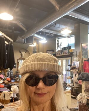Teryl Rothery Instagram - On location filming and found this fabulous hat shop. Took this pic to show my daughter….”uh, no mom”. 😀