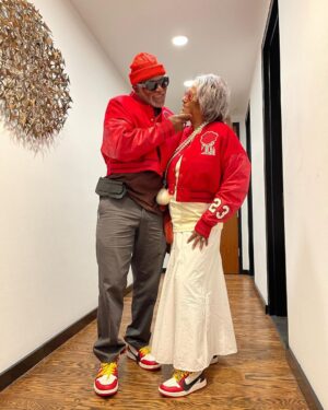 Teyana Taylor Instagram - Love is the softest rose in the soul’s garden….🌹 What a blessing to witness my grandparents celebrating 23 years of marriage, in the year 2023, in my very own MJ 23 @jumpman23 collection & kicks…Priceless 🥹 

I love you both very much. Thank you for showing us that love ages like fine wine 🍷….Happy 23rd wedding anniversary 🌹✨🥹😍

P.S. Now y’all see where I REALLY get my swag from 😎