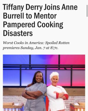 Tiffany Derry Instagram - Fam did you hear I will be cohosting Worst Cooks in America with the amazing @chefanneburrell this season!! 
Get ready to laugh your butts off!! Seriously I had so much fun and can’t wait for y’all to see it.

For the first time, Chef Tiffany Derry joins Chef Anne Burrell to lead culinary boot camp and help pampered competitors trade in their silver spoons for spatulas in Worst Cooks in America: Spoiled Rotten. From grown men whose mothers still prepare their meals to indulged nepo babies and food delivery divas, these recruits have never had to fend for themselves – until now. This season, Anne and Tiffany take boot camp literally - with their teams running basic training drills like an army crawl, obstacle course and calisthenics. Other challenges involve a seafood-inspired game, farm-themed competition, and supermarket speedway challenge – and along the way, the most successful recruits earn “chef bucks” to buy game-changing advantages. In the end, only the most improved recruit left standing is awarded a $25,000 grand prize and bragging rights for their mentor. The seven-episode season kicks off with a two-hour premiere on Sunday, January 7 at 8|7c.