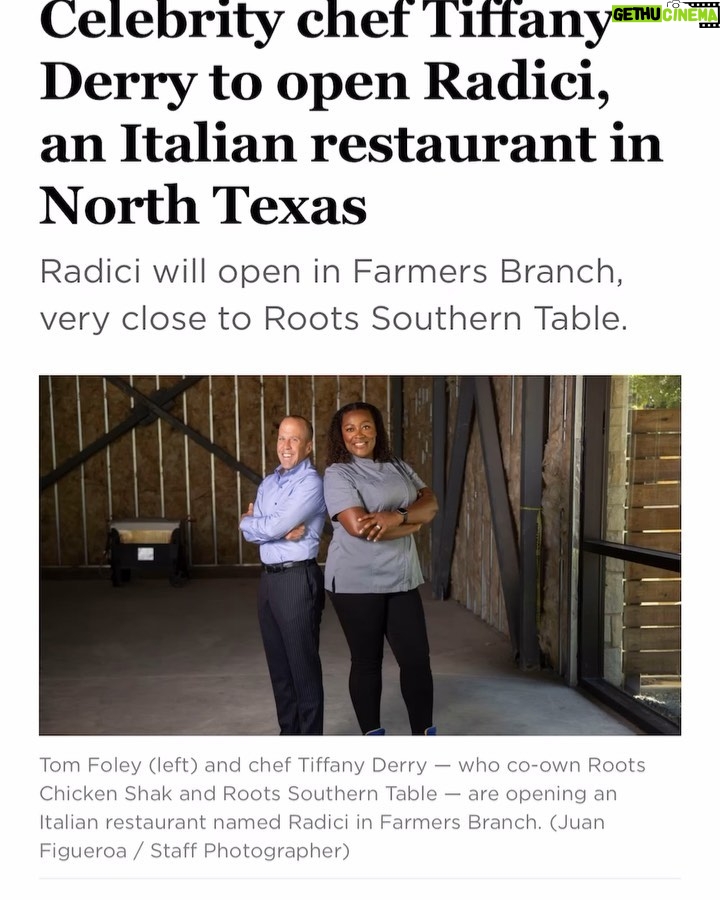 Tiffany Derry Instagram - Thank you @dmnfood and @sarahblaskovich for a beautiful piece on our newest restaurant, Radici!!! Y’all we opening a Italian restaurant a few doors down from @rootssouthtable and Radici means roots in Italian. We are so happy to continue growing our Roots Brand @t2dconcepts in Farmers Branch. Many thanks to everyone who continues to dine with us every time we open our doors. The outpouring of love warms my heart and soul. If you know anything about my early days you would know I spent about 6 years cooking Italian food. I moved to Dallas to open Grotto and we had almost 20 fresh pastas at any given time that was crazy lol!! There is nothing like taking a vision only seen in your mind and turning it into reality. I’m looking forward to sharing our R&D, progress and lead up to opening day!! Let’s Gooooooo