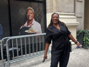 Tiffany Derry Instagram - So imagine pulling up to do some media events at @foodnetwork Kitchen and you see your face on the wall!! Yes had no clue y’all!! We had the best time hanging and can’t wait to do it again. Go check us out on Park Ave and tag us with your pics @chefbrookew @mvoltaggio @bobbyflay 
#bobbystriplethreat #shef #foodnetwork