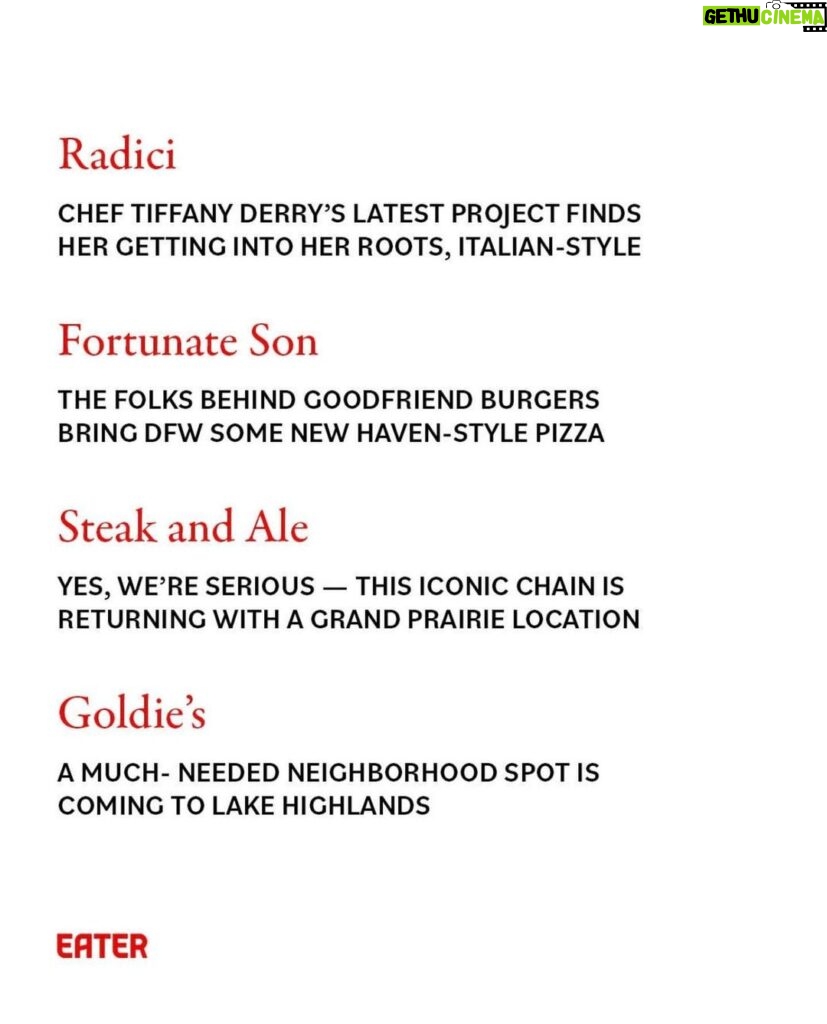 Tiffany Derry Instagram - Big thanks to @eaterdallas for shouting out our newest @t2dconcepts location, @radiciwoodfiredgrill! We are so excited to bring you a memorable dining experience, coming soon to Farmers Branch. Farmers Branch, Texas