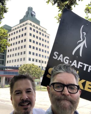 Timothy Omundson Instagram - I got my #SAGCARD 32 years ago on a show with this great dude, @realmarcosanchez  We  have been  dear friends ever since hanging out over that first of Craft Service coffee,  we had sitting on the back of the Grip Truck. Proud to be walking the picket lines with him , today and fighting for fair contracts for all @sagaftra & @wgawest  members, especially the NEXT generation of actors & writers who have yet to have those  opportunities to connect with colleagues over a cup of mediocre coffee , under fair labor conditions ✊🏻#union strong #sagstrong #wgastrobg.