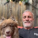 Timothy V. Murphy Instagram – One man and his puppy😍😍😍…the strange expression on my face was me trying to get the selfie before she moved @tobemiro @thecjperry