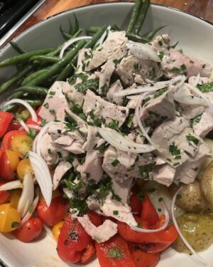 Tom Colicchio Instagram - Sundays catch, Tuna poached in olive oil Tomato Roasted proper green beans red onion lots of fresh herbs and lemon. #regulator #offshorelife #regulator31 #Accuratereels #yeti