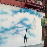 Tomaz Viana Instagram - Primeiro painel que faço só com o “céu” , no começo da minha carreira eu fazia o caminho contrário, primeiro fazia na rua e depois desenvolvia no ateliê, agora percorrendo o caminho inverso percebo que a rua é o meu grande laboratório, o que acham ? Bom domingo para todos