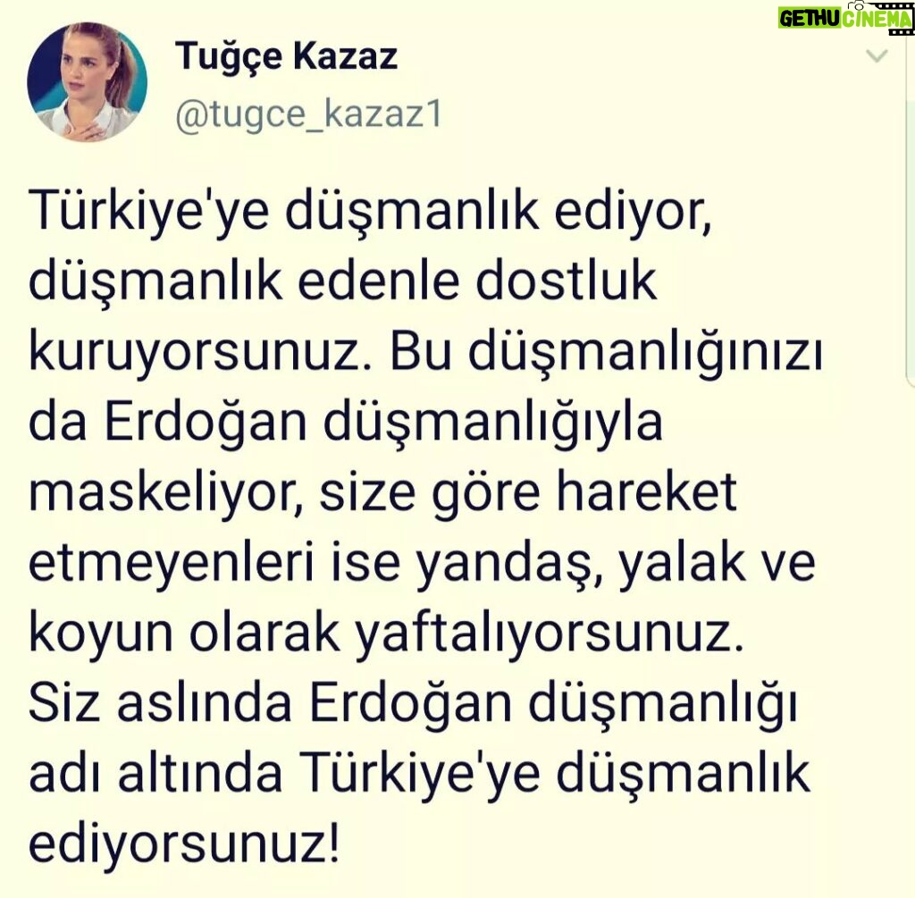 Tuğçe Kazaz Instagram - You are hostile to Turkey and make friends with those who are hostile. You mask this hostility with hostility against Erdoğan and label those who do not act in your favor as supporters, lackeys and sheeps. In reality, you are practicing enmity against Turkey under the name of enmity against Erdoğan! Vous êtes hostiles à la Turquie et vous vous faites des amis de ceux qui sont hostiles. Vous masquez cette hostilité par une hostilité contre Erdoğan et qualifiez ceux qui n'agissent pas en votre faveur de partisans, de laquais et de moutons. En réalité, vous pratiquez l'inimitié envers la Turquie sous le nom d'inimitié envers Erdoğan ! #Turkey #Türkiye #erdoğan #düşanlık #düşman #yandaş #yalak #koyun #TugceKazaz #tuğçekazaz