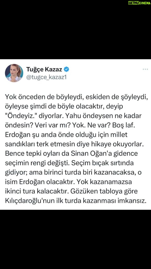 Tuğçe Kazaz Instagram - BİRİNCİ TURDA BİRİ KAZANACAKSA O İSİM ERDOĞAN OLACAKTIR #erdoğan #receptayyiperdoğan #kemalkılıçdaroğlu #kılıçdaroğlu #milletittifakı #cumhurittifakı #akparti #chp #seçim2023 #14mayıs2023 #14mayıs #shorts #reels #türkiye #tuğçekazaz #tugcekazaz