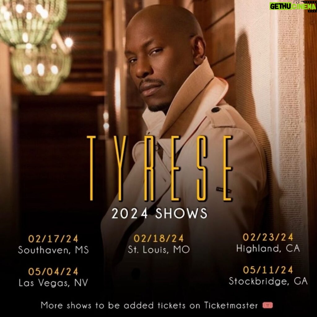 Tyrese Gibson Instagram - Finally can’t wait to see my loved ones in St. Louis & Southaven, MS 2/17 & 2/18 let’s go! Show time is here 🔥🔥🔥🔥 -Feb 17 - Southaven, MS - Landers Center -Feb 18- St. Louis, MO - Chaifetz Arena Tickets available on Ticketmaster NOW 🎟️