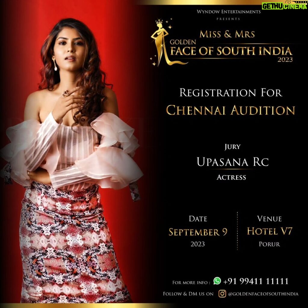 Upasana Rai Instagram - So delightful to have actress @upasanarc as part of our jury panel for the Chennai audition of @goldenfaceofsouthindia 2023, proudly presented by @wyndowentertainments . Calling all aspiring models to participate in this prestigious platform to achieve your dream of becoming famous and get an opportunity to enter the kollywood industry. . . Click on the link in bio for registration . Chennai audition: Date : 9 Sep 2023 Venue : hotel V7 @v7_hotel, Porur, Chennai. . Bangalore audition: Date: 17 Sep 2023 Venue: @holiday_inn, Racecourse, Bangalore. . Auditions of Cochin and Hyderabad will be announced shortly. Stay tuned . Add Digital app partner @chennailive1048 . @wyndowentertainments . Watch the video till the end and exciting updates are coming soon... #goldenfaceofsouthindia #2023 #beautypageant #wyndowentertainments #chennai #bangalore #hyderabad #cochin #audition #fashion #modeling #director #movies #actors #cinema #tamilcinema #tamilcinemanews #movie #cineindustry #fashion #fashionmodel #pageant #actress #aspiringmodel #kollywood #kollywoodcinema #aspiringmodel #viralvideos #trendingreels #trending #viral #chennailive