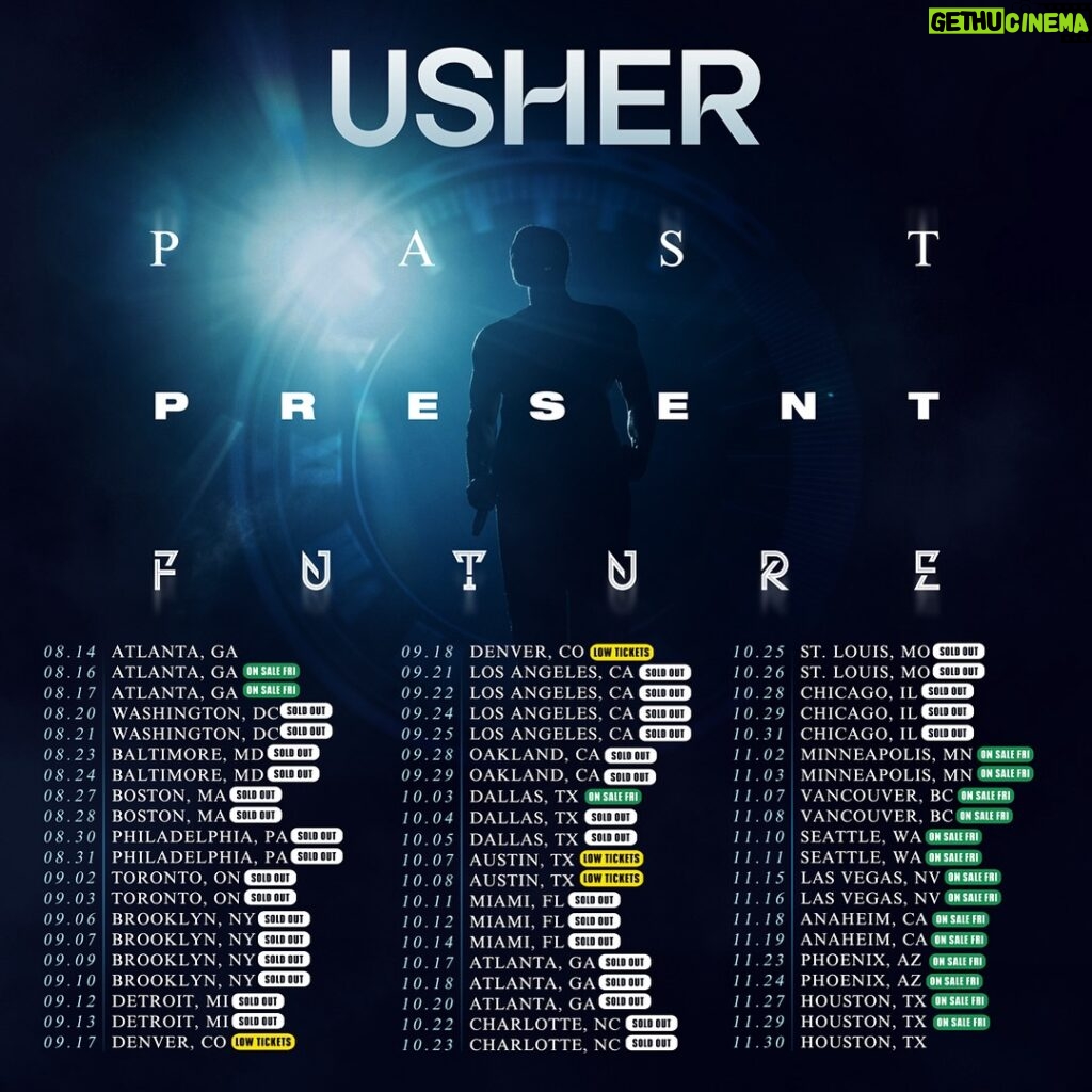 Usher Instagram - Let’s make it an even VI – 6th SHOW ADDED TO ATLANTA on Wed, August 14th to USHER: PAST PRESENT FUTURE + a 3rd show JUST ADDED in Houston on 11/30.  Tickets on sale Friday, Feb 16 @ 10am local. #LinkInBio