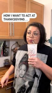 Vanessa Gonzalez Instagram - How I want to act at Thanksgiving VS. How I actually act at Thanksgiving 🦃🤓 #comedy #thanksgiving #family #mutechallenge