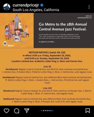 Vanessa Williams Instagram - JAZZ is Alive & Kickin! Come meet me here!  __________________________________
@centralavenuejazz : We are absolutely delighted to announce that award winning actress, director, producer, activist and all-around music lover, Vanessa Estelle Williams, will be joining us Saturday, September 23 to help us put the nightcap on the 
28th Annual Central Avenue Jazz Festival. 

#centralavejazzfest 
Link in bio 
 
We recommend @metrolosangeles or ride shared providers as the best way to travel to the festival. 

@centralavenuejazz @currendpricejr
@imvanessawilliams
@eppala