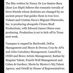 Vannessa Vasquez Instagram - Words can’t express how honored,grateful and surreal this moment is for me … to be here in my home state filming the first ever Tejano Romantic comedy with these amazing beautiful people !!!

Written by @nancydlsr 
 Executive Produced by Edward James Olmos 
Producer @iamcristinanava 
Directed by @patperezworld

Director of photography @elgallodp 
Casting Director @kissedbyloki 
Hair and make up @smithzachry 
Wardrobe @stylebygrizelda 

Starring @luisfonsi @vivalivin @jackiecruz @chriskattanofficial
@angelicamariaoriginal @dyanaortelli 
And me @vannessitav

 #grateful #romanticcomedy #tejano
