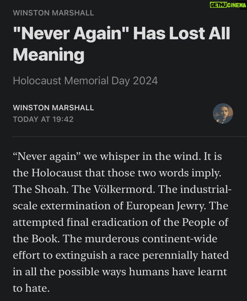 Winston Marshall Instagram - Some thoughts this Holocaust Memorial Day For full Substack article follow Linktree link in bio