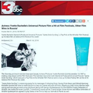 Yvette Rachelle Instagram - Awesome  news! Our stunning , talented #Beauty #Actress #YvetteRachelle  2 films  #SantaStoleOurDog  have been a big hit at #WWF #WhistlerFilmFestival #Sedona Film Festival where 600 school kids all loved it. And #Action #thriller film #adrenochrome  #Misirlou won #Russia #international Film Festival where  #Swedish Rachelle plays the role of #Viper in #johhnydepp  former #ViperRoom Room Club ! All the networks #ABC #Fox #CTV #E! #NBC #CBS have given praise to Yvette Rachelle that has donated her time to helping these films & #charity #defendersofwildlife Save our #planet, #globalwarming, #saving #PolarBears #Wolves #EndangeredSpecies  #Dogs #Adopting #dog  #DogLover🐶🐶🐶 #animallover  Being #Vegan #vegetarian Thanks Cast & Crew to both films for being so talented & Creative! #Epicuren #EpicurenDiscovery for great #skincare #natural #crueltyfree #Peace  to all