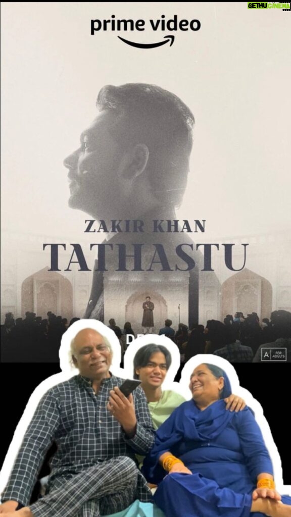 Zakir Khan Instagram - Mom and Dad reacting to Tathastu ❤️ ..Full video is on YouTube .. …….…. Link in bio……. @zakirkhan_208 @zeeshan_malang @primevideoin .. . . #tathastu #zakirkhan #standupcomedy #special #amazonprime #khanfamily #khanbrothers #reaction #reels