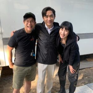 Meng'er Zhang Instagram - Things that you probably don’t know about these people and why I love them.
PART 3.

P1-Tony’s an introvert like myself. The longest conversation we had was 3 sentences long: 
Tony: “Do you like surfing?”☺️
Me: ” l, I can’t swim...”😳
Tony: ”Oh, I, I love surfing...” ☺️
Watching his performance is like looking at the ocean: calm and subtle on the surface, but you can feel the waves and great depth underneath. I was too shy to tell him that. But I think I should learn to swim ASAP. @tonyleung_official 

P2- Nora’s the coolest! Always gives me super helpful advice! Every time we hang out, she always passes the wheel to me, because she knows that I’m shy, and she doesn’t want me to miss out. She takes care of me in a very understanding and protective way♥️. 
Also, if you see her laughing to her phone, it must be her watching funny animals videos. @awkwafina 

P3- Simu’s like a real brother to me, caring, and annoying sometimes. We play a lot of games together, and he never lets me win! I’ve mastered his winning skill for VR boxing: after we touch gloves at the beginning, he’ll throw his punches without a hesitation before I even notice. But he let me hit him countless time in real life during training and always cheering for me♥️Never let him “panic order” when the restaurant tells us it’s last call, he’ll basically order the whole menu. @simuliu