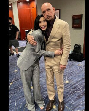Meng'er Zhang Instagram - Things that you probably don’t know about these people and why I love them.
PART 2.

P1-Hanging out with Benedict Wong; He’s a man of action! One day, we were texting trying to figure out where to hang out, and he texted us “I’m down stairs”. He doesn’t waste time! He’s given me useful exercises to help me with my articulation. He has an amazing voice! I wanna do a musical with him! 
@wongrel 

P2-Ronny’s wrap day; Ronny takes recycling very seriously, he would get mad if napkins or food got wasted. He roasted everyone, yet he is still so romantic when he’s with his wife. 
@ronnychieng 

P3-Fala’s dumpling tutorial on Chinese New Year; She’s all about spice! When she’s wrapped, she gave me a whole bunch of Chinese spices and hot pot ingredients before she left. She’s like a big sister to us. @falachenfala 

P4-Doing press with Sir Ben; I asked Sir Ben so many questions about performing... every time he saw me approaching with my notebook, he would look at me and say “tell me dear, what is it?” #sirbenkingsley
