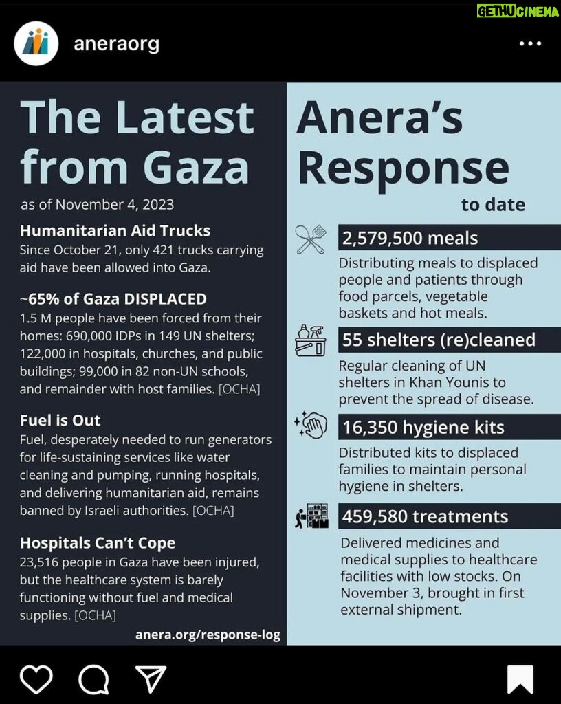 Zoe Lister-Jones Instagram - I’ve partnered with @aneraorg, an incredible organization working within Gaza to provide humanitarian aid to Gazans who are in desperate need. As of today, Anera, in partnership with @wckitchen, has delivered over 3 million meals to the people of Gaza, in addition to nearly 20,000 hygiene kits, and hundreds of thousands of medical treatments. With each day this humanitarian crisis becomes more dire. Please share and donate what you can. Link in bio.