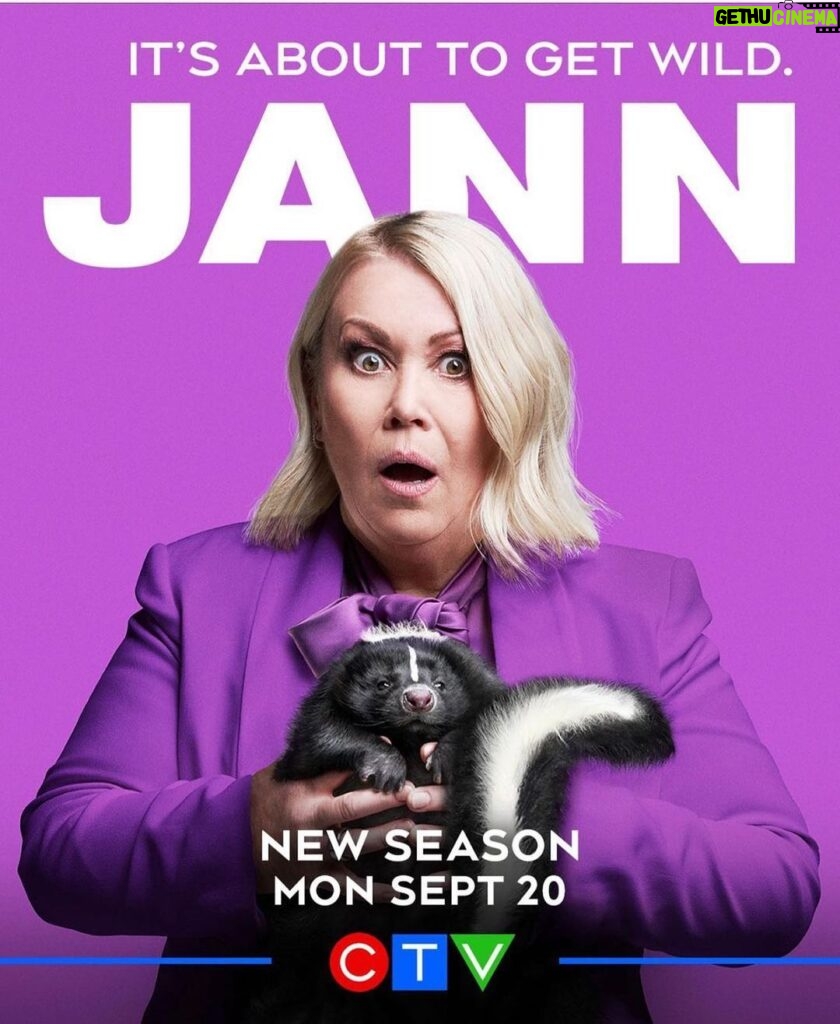 Zoie Palmer Instagram - Sometimes you gotta put on your purple blazer and hold up your skunk! JANN season 3, Sept 20th on @ctv