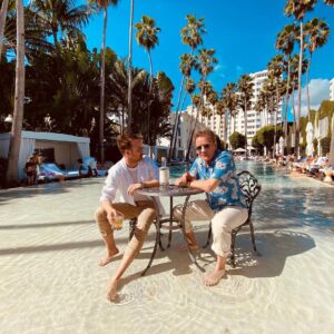 Aaron Paul Instagram - So long South Beach! What a beautiful time we had. @sgwinespirits you really know how to throw a party. Also, thank you @delanohotels for letting @doshombres drink inside your pool. See you soon! 🥃 #DayDrinking #ItsMezcal