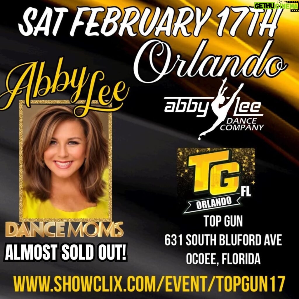 Abby Miller Instagram - LET’S GO FLORIDA! My class this weekend at @dance_mania_allstars is SOLD OUT but there’s still some tickets available for my event at @topgunjags407 👏🏼👏🏼 save your spot now before they’re gone! #aldc #aldcalways #abbylee #abbyleemiller #dancemoms #madhouse #leaveitonthedancefloor #orlando #aldcla Orlando, Florida
