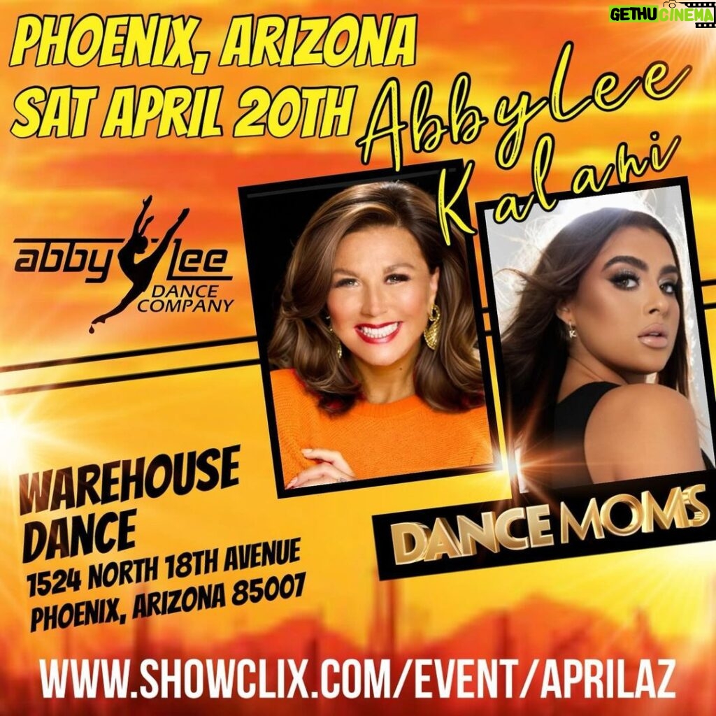 Abby Miller Instagram - DANCE WITH US ARIZONA!!! @kalanihilliker and I will be together again in Phoenix for an event NOT to miss… 👍🏼🌟 limited tickets are available online so be sure to save your place before it’s sold out - SEE YOU THERE! ✨ #aldc #aldcalways 📆 Saturday, April 20th 📍Warehouse Dance 🩰 Legs & Feet/Technique, Contemporary Combo with an Audition Workshop! Mini Q&A / Acrobatic Add On Available! 🎟️ www.showclix.com/event/aprilaz #aldcproud #proudteacher #abbylee #abbyleemiller #aldcla #abbyleedancecompany #dancemoms #kalanihilliker #dance Pheonix,AZ